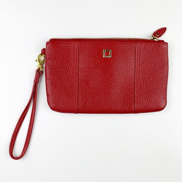 Lodis Wristlet Small Bag Purse Red Leather Zipper - Picture 1 of 12